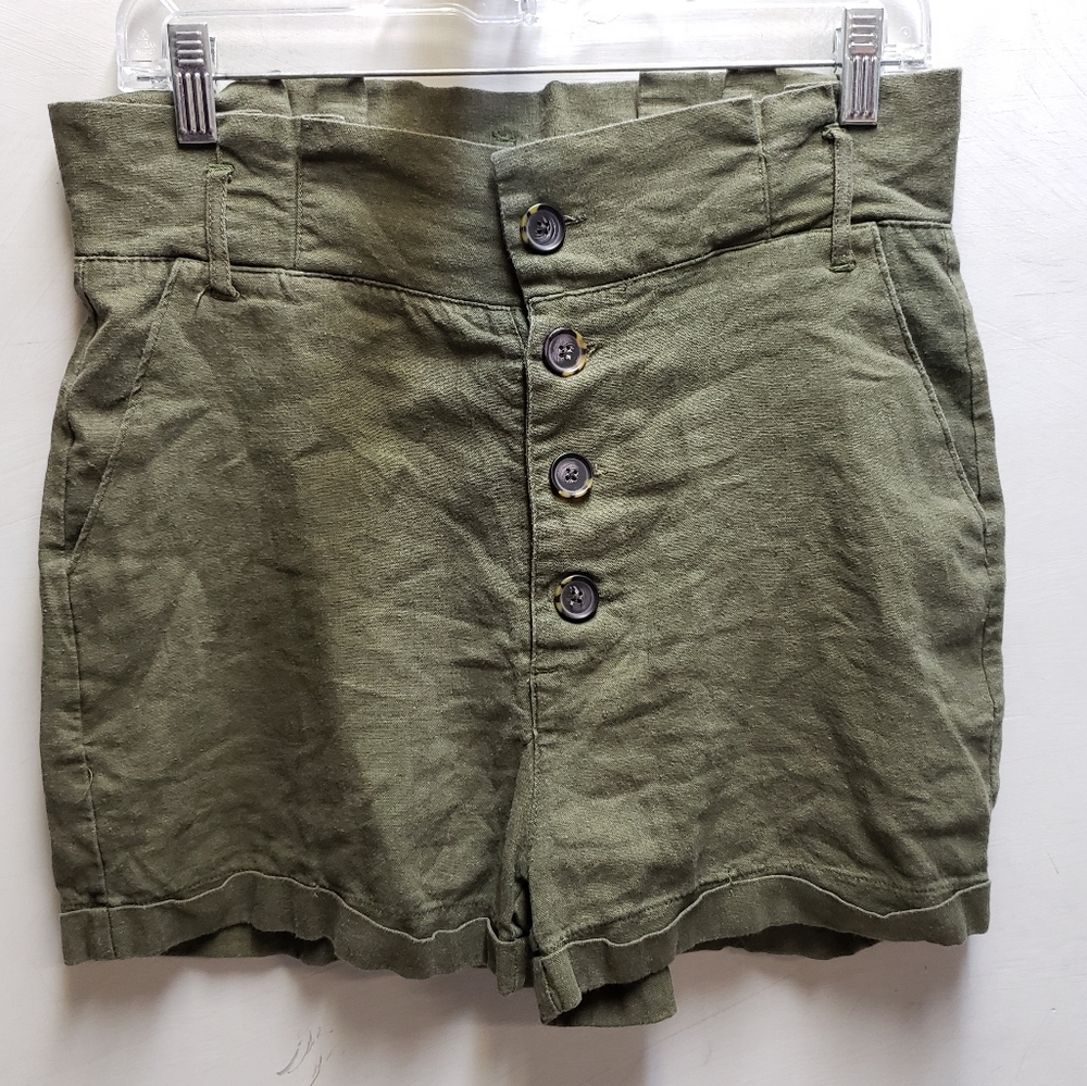 Dear Grace green medium boho high waisted womens linen shorts